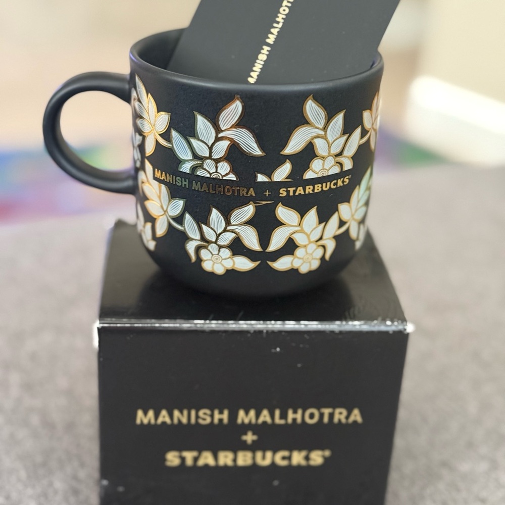 NIB Starbucks Manish Malhotra Black Floral Mug